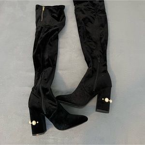 Stunning over the knee velvet and pearl boots